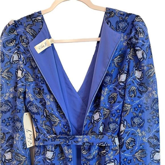 ELIZA J Floral Print Balloon Sleeve Ruffle Tiered Skirt Wrap Midi Dress - Picture 5 of 7